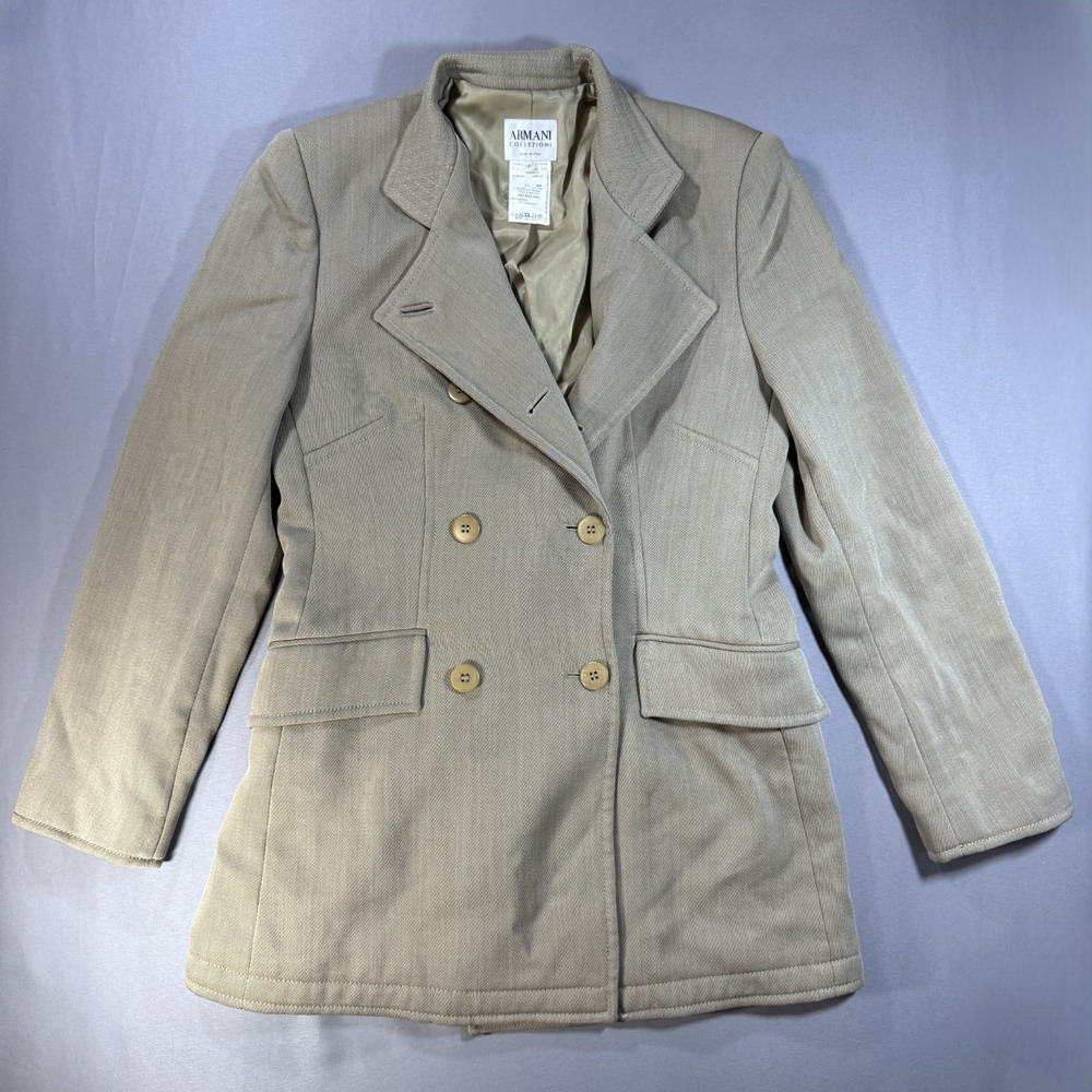 Armani Collezioni Double Breasted Blazer Jacket Womens 6 Beige Virgin Wool Italy